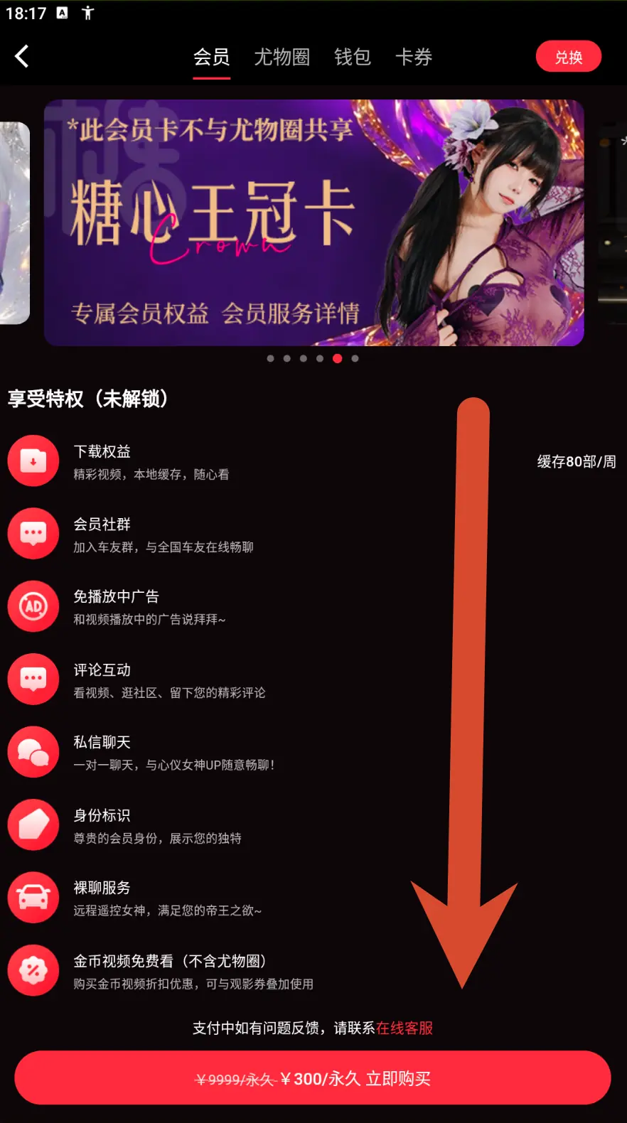 糖心王冠卡会员价格界面示例