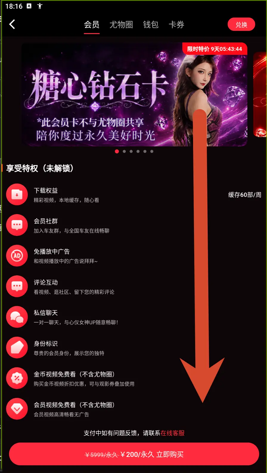糖心钻石卡会员价格界面示例