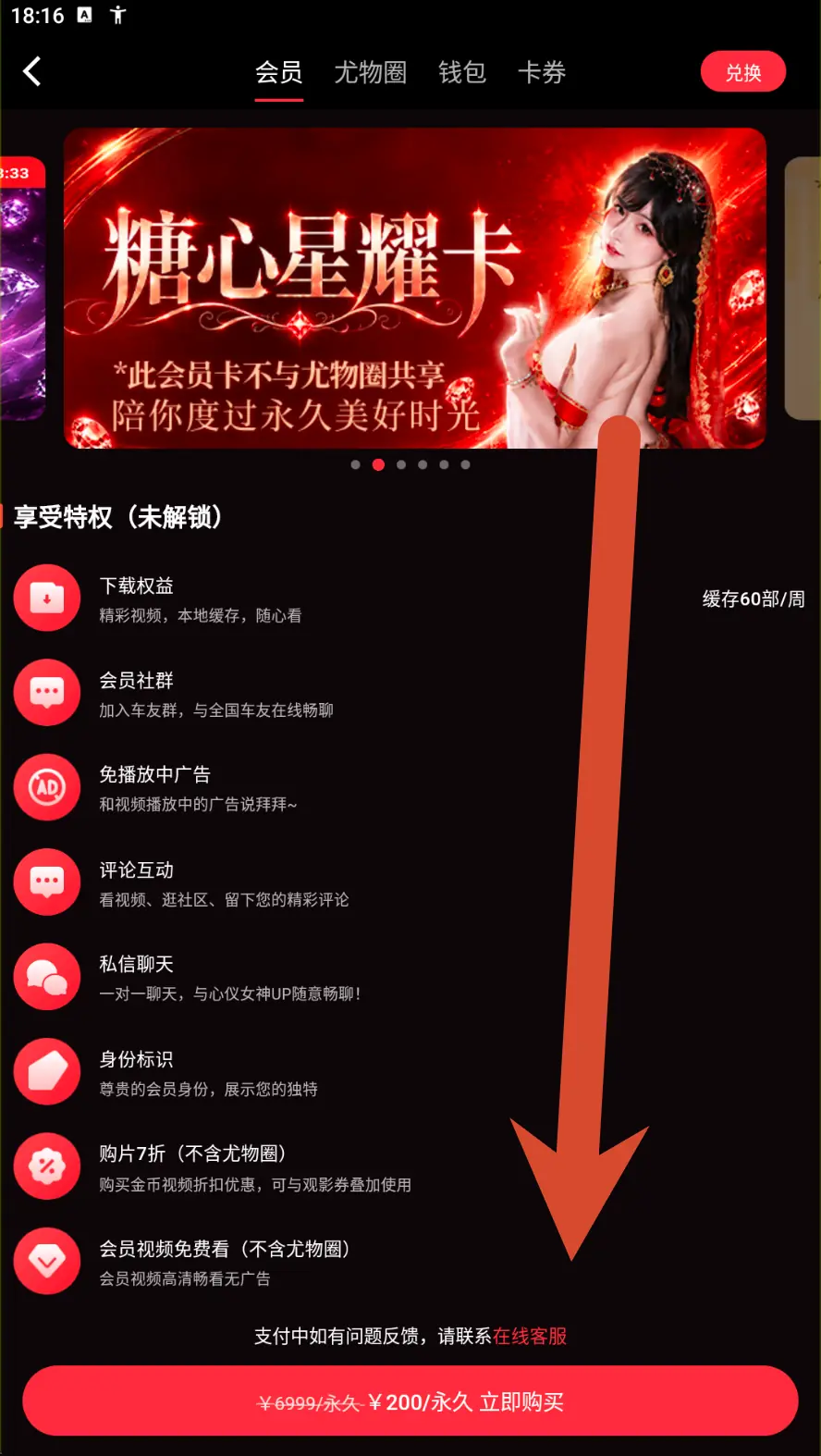 糖心星耀卡会员价格界面示例